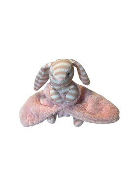 KellyToy Pink Striped Bunny Rabbit Security Lovey Rattle 10" x 5" High